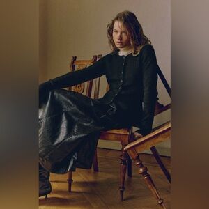 Black Rib Knit Cardigan Sweater | Gold Geometric Buttons Peplum | H&M | L | NWT